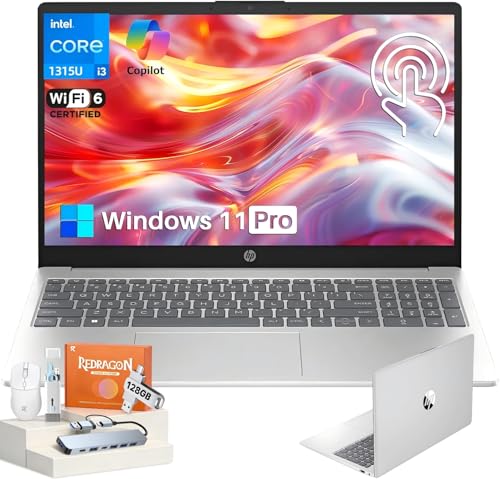HP 15.6 Touchscreen Laptop for Student & Business, Intel Core i3-1315U (Up to 4.5GHz), 16GB RAM, 512GB SSD, Copilot AI, Wi-Fi 6, HD Camera, Windows 11 Pro, Natural Silver, W/Accessories