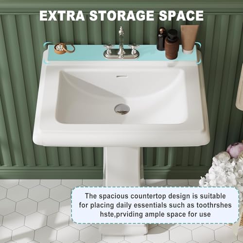 Bathroom Pedestal Sinks,Rectangular Pedestal Sink 26" W X 20" D Modern White Ceramic Bathroom Sink With Overflow and 3 Pre-Drilled Holes - Fits 4-Inch Faucets