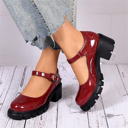 Womens Chunky Heel Loafers Platform Goth Mary Janes Shoes Oxfords Pumps Round Toe Ankle Strap Uniform Dress Shoes2