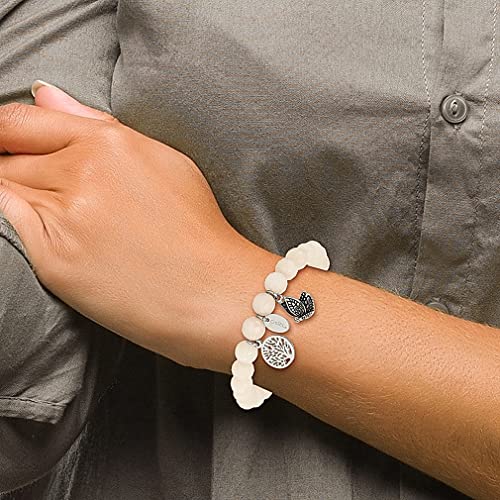 Ice Carats Stainless Steel Vintage Butterfly Tree Of Life 8Mm White Jade Beaded Stretch Bracelet Adjustable Wrap Natural Stone Shell Wood Fashion Jewelry For Women Gifts For Her #TOP3