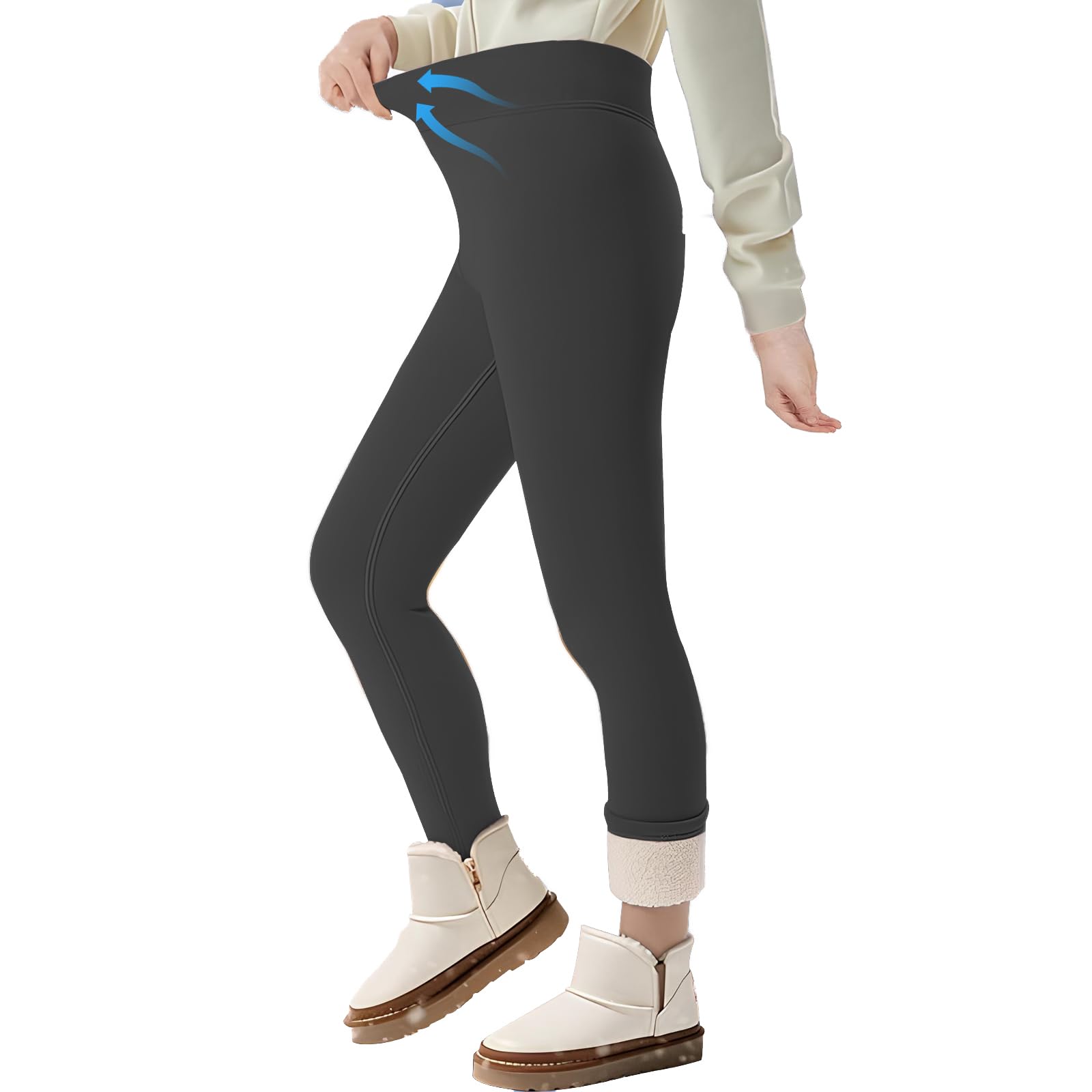 Baogaier thermoleggings meisjes jeanslook gevoerde thermoleggings met fleece winter warme lange broek met zakken jeggings thermobroek winterleggings, 10-11 jaar, maat 140-146, zwart