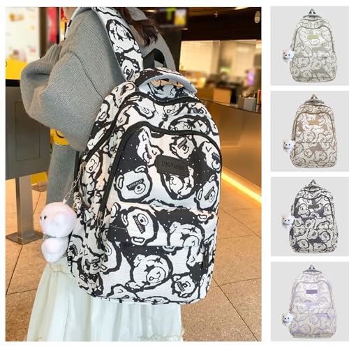 Kawaii Backpack with Cute Accessory 17.7 Inch Bookbags with Pendant Laptop Bag Casual Lightweight Travel Daypacks (Black)3