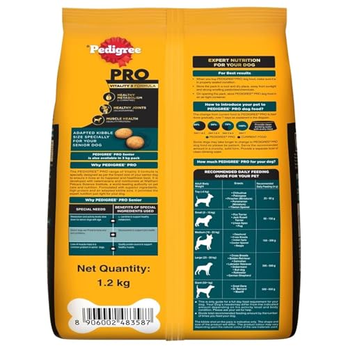 Image of Pedigree PRO Senior (7+ Years) Dry Dog Food, 1.2 kg, High-Protein Dog Food, Expert Nutrition with 33%* More Nutrients