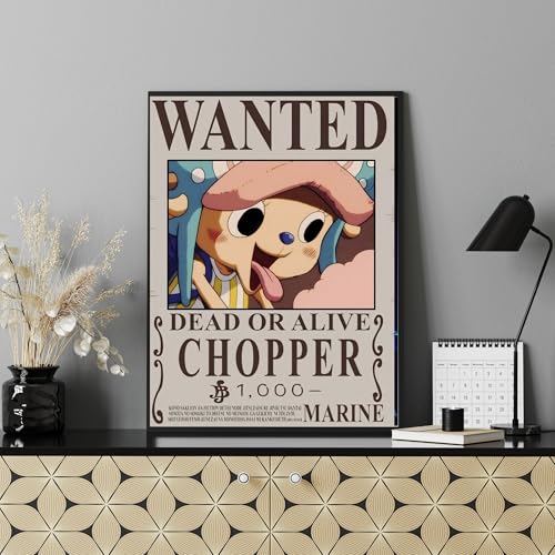 Image of Wanted Poster of Tony Tony Chopper - Cute Anime Wall Art | One Piece Bounty Poster | A4 Framed Decor for Room & Office (Design 7)