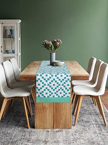 Image of Dekor World Fun with Checks Printed Blue Table Runner (33x180cm) (Pack of 1)-6 Seater Dinning & Center Table