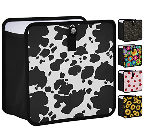 Image of Black White Cow Car Trash Can, Animal Skin Print Foldable Hanging Car Trash Bag, Small Waterproof Car Accessories Garbage Bin