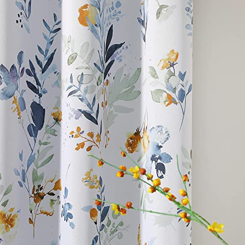 Image of MYSKY HOME Floral Curtains 90 inch Long Living Room Curtains Room Darkening Curtains Thermal Insulated Light Blocking Drapes Grommet for Bedroom Bathroom, 2 Panels, Yellow and Blue