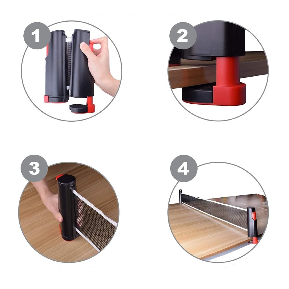 DEVESSPORT Set de Ping Pong con Red Retráctil | 2 Palas + 3 Pelotas + Red Ajustable | Red Ajustable para Mesas de Ping Pong | Juego Portátil para Interior y Exterior