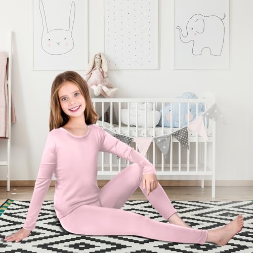 3 Set Girls Thermal Underwear Soft Long Underwear Winter Thermal Top and Bottom with Fleece Lined Base Layer for Girls (Black, Pink, Nude, Medium)