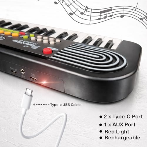 Image of TWIST & TURN Piano Musical Toy Keyboard for Kids with Microphone & AUX Cable | Electronic Piano, Multiple Sound Modes & Recording Function & Early Learning Instrument, Indoor Play - Black (430)