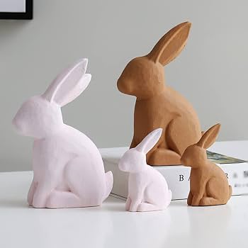 Amazon.co.jp: うさぎの置物 2匹セット 木製 ミニ 置物 手作り木製彫刻 