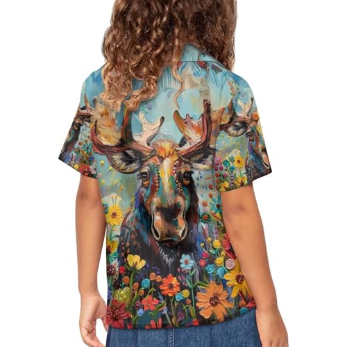 Image of PinUp Angel Funky Casual Hawaiian Shirt Kids Boys Girls Art Oil Painting Animal Pattern Short Sleeve Unisex Beach Shirt