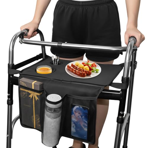 Ceriselle Aide à la Marche pour Seniors, Aide au Lever et Accessoire pour déambulateur, Plateau Amovible pour Aide à la Marche Pliable, avec Porte-gobelet pour Seniors, Accessoire pour déambulateur