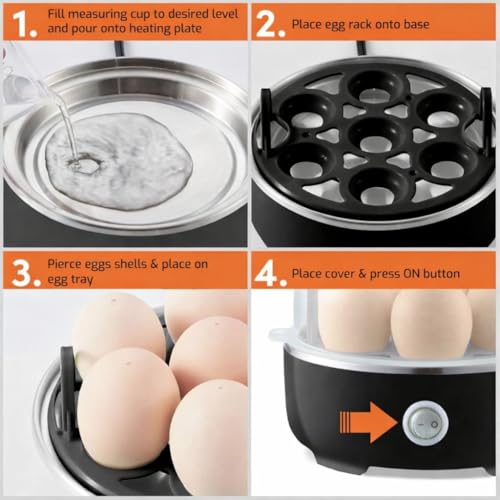 Image of Automatic Electric Egg Boiler | 350 Watt | Boils Upto 7 Eggs | 3 Boiling Modes | Overheat Protection | Stainless Steel Heating Plate, Measuring Cup | 75ml | 1 YEAR WARRANTY (BLACK)