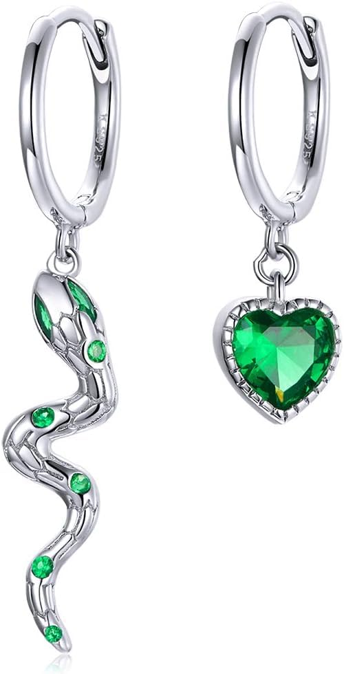 Boucles d'oreille de serpent argenté 925 anti-allergie avec zircons verts durables