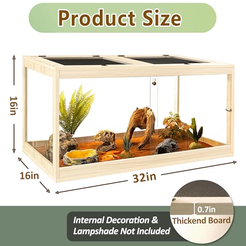 Image of PROLEE Bearded Dragon Tank,Tempered Glass Reptile Tank with Mesh Roof and Front Sliding Door,Anti-Scratch Lizard Tank,Spacious Reptile Enclosure for Snakes,Lguanas (Oak, 34Gallons，32 inchx16 inchx16 inch)