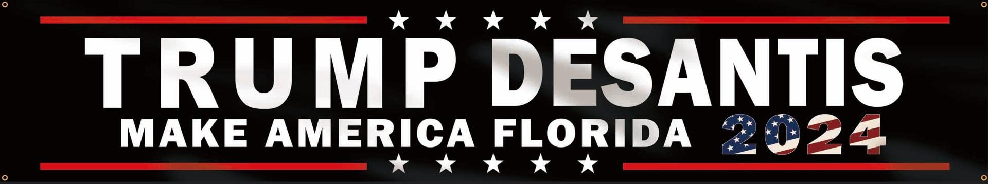 FLCHWY Large Trump Desantis 2024 Make America Florida Banner 8.2x1.64FT ,US Black Trump Desantis 2024 Banner Save America Again Desantis for President in 2024 Banner Polyester Yard Signs Party Outdoor