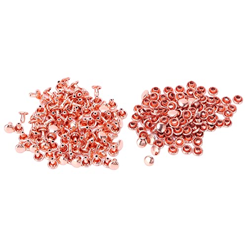 100 Sets Rivets for Leather, Leather Rivets Double Cap Rivet Tubular Metal Studs Rose Gold Garment Rivets Leather Tacks Studs and Spikes for Clothing Bags Belts Dog Collar
