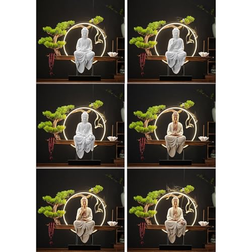 Statua buddista con bruciatore di incenso e lampada circolare a LED, decorazione da parete zen da parete, opera d'arte da appendere per soggiorno e illuminazione del portico