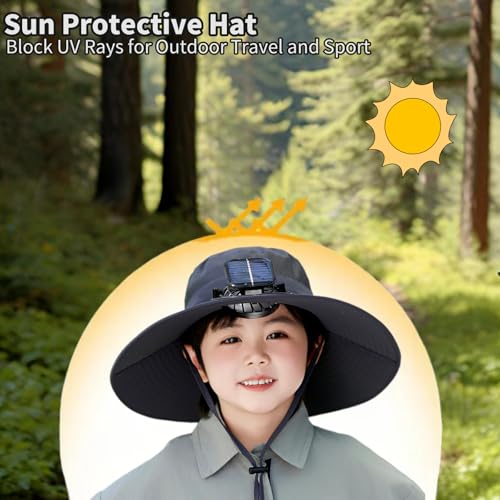 Solar Fan Hat for Kids, Wide Brim Beach Hat with Fans Solar Power Waterproof Summer Hat for Children Hiking, Camping3