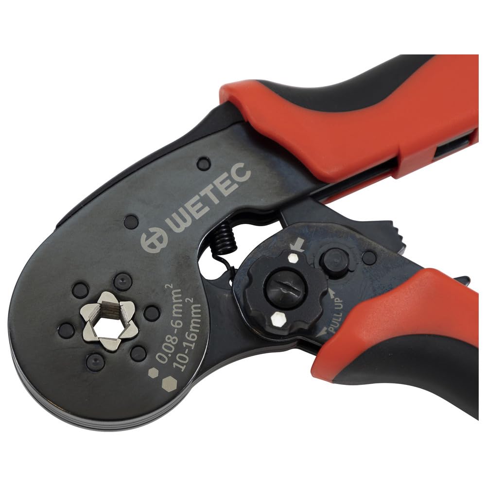 WETEC Alicates de prensado (alicates de terminales, crimpadora FLEXI-CRIMP). Forma de prensa: hexagonal (hexagonal)/rango de prensado: 0,08 – 16 mm², alimentación lateral del manguito
