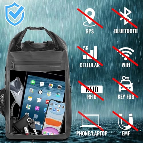 Faraday Travel Backpack Dry bag - Bolsa seca militar impermeable de 30L para deportes y exteriores con bloqueo RFID y protección contra seguimiento y espionaje miniatura 2