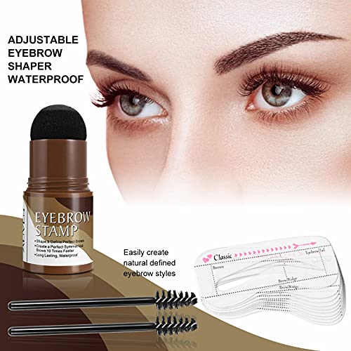 Eyebrow Stamp Stencil Kit – Waterproof Brow Stamp Shaping Kit Eyebrow Definer With 2 Eyebrow Pen Brushes And 10 Eyebrow Buildable Brow Stencils, Natural Shape Brow Powder ​Makeup Tool (Dark Gray) #TOP4