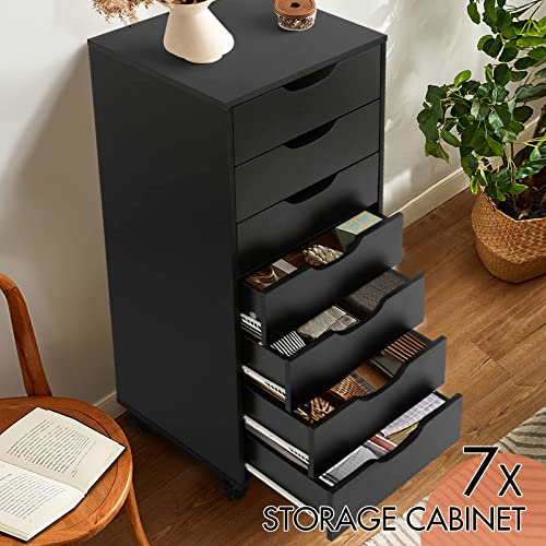 Tusy 7-Drawer Chest, Storage Dresser Cabinet With Wheels, Tall Chest Of Drawers For Closet And Bedroom (Black, 7 Drawer) #TOP3
