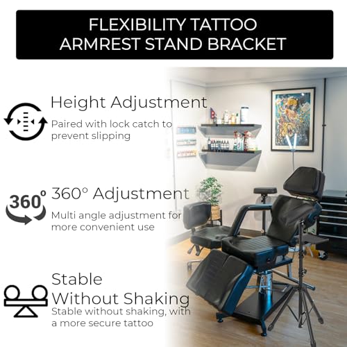 Kweetle Tattoo Armrest Stand Tripod with Tray Foldable Tattoo Arm Leg Rest Stand Adjustable Height and Tilt Black Leather Pad for Tattoo Studio(Black) - Image 3