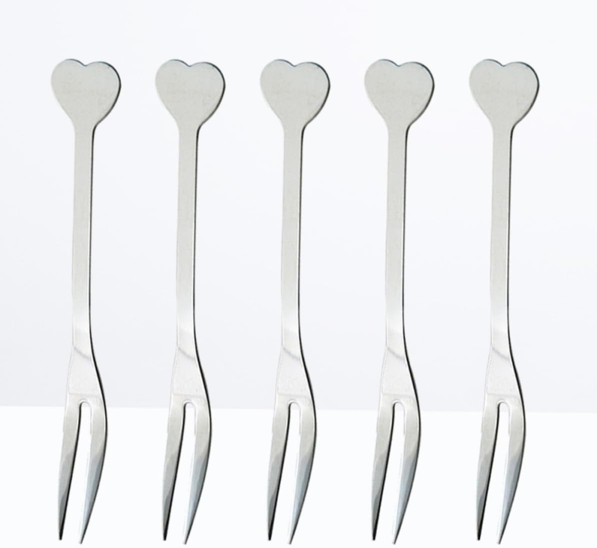 5pcs Stainless Steel Heart Shape Fruit Fork Set, 2 Prong Mini Picks