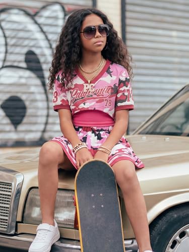 Image of PureChapter Tween Girls 2 Piece Outfits Short Sleeve Tops and Pleated Skirt Set, Cute Pleated Skirt for Girls Size 7-14