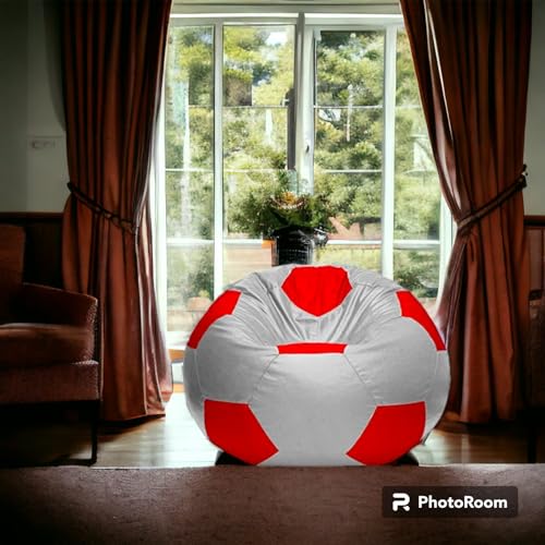 Image of RnS Rest 'n' Sleep - Bean Bag Football Chair Filled with Beans for Living Room, Bed Room for Relaxing, with 1 Year Warranty (Red /Light Grey, XXXL)