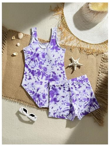 MakeMeChic Girl's Swimsuit One Piece Heart Print Backless Bathing Suit with Beach Shorts Summer Vacation3