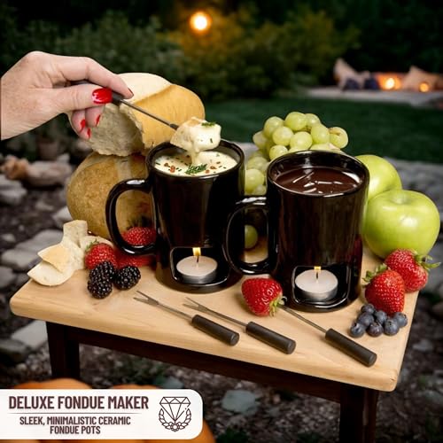image for Evelots Fondue Pot Set for Chocolate, Cheese, Candy (2 Pack) Mini Cera