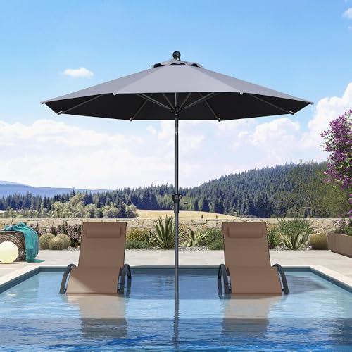 Image of PURPLE LEAF Patio Market Umbrella 9' Round Dual Tilt Gray 8 Ribs Table
