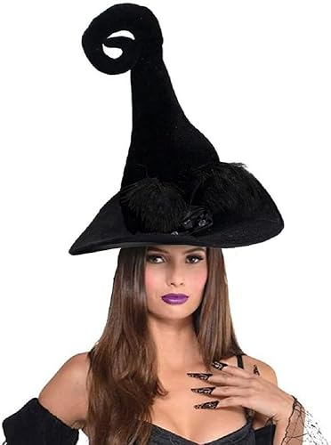 Miniatura 1 de Sombrero de bruja rizado de Halloween para mujer, disfraz de rosa puntiaguda, diadema con plumas