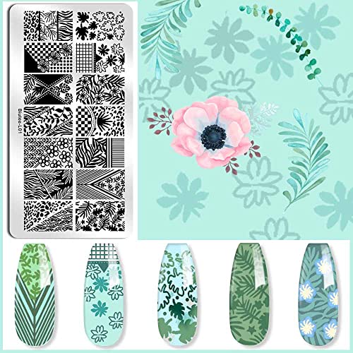 Biutee Nail Stamping Plates 10Pcs Templates With Stamper Nail Stamper Nail Art Plates Kits Template Plates Leaves Flowers Animal Holiday Design #TOP2