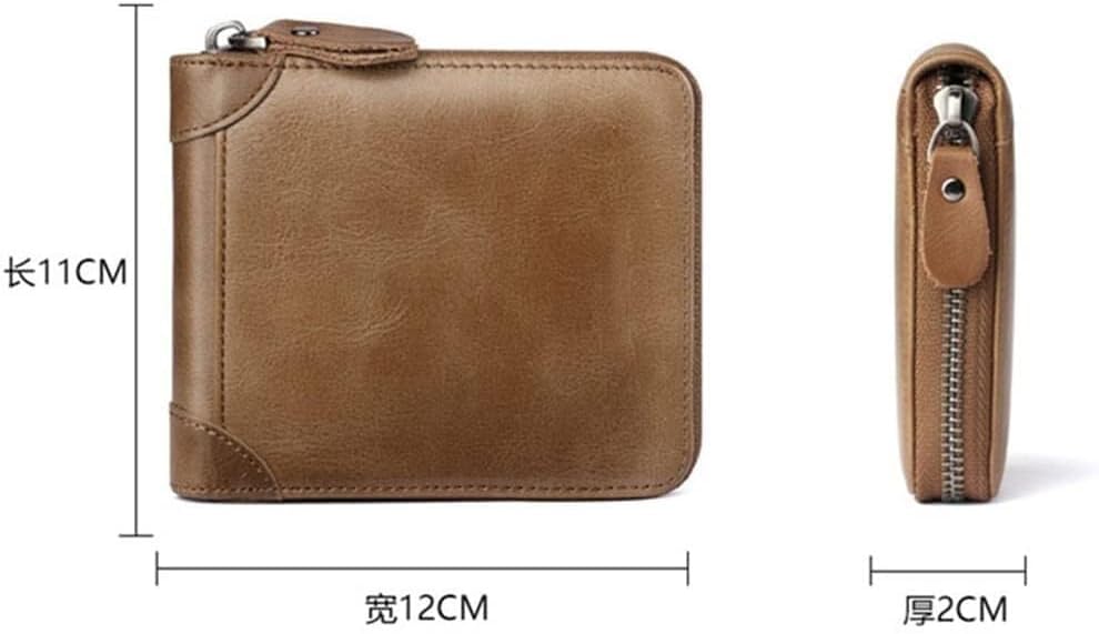 Men's Wallet Money Clip Short Style Zipper Driver's License Card Bag Cowhide Pickup Bag, Large Storage, Portable and Wear-Resistant3