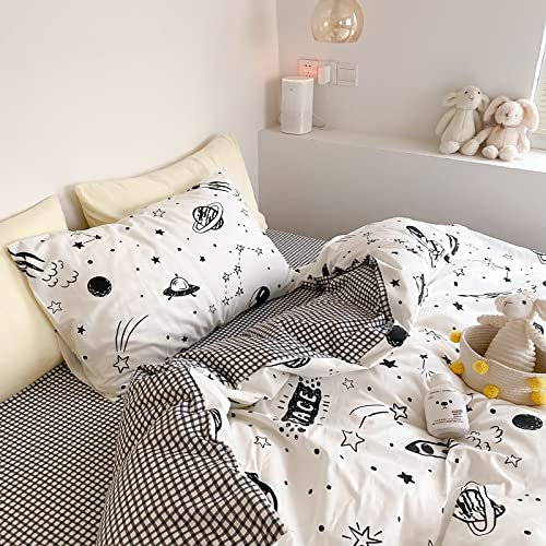 Lunoroey Space Duvet Cover Set Twin Size Black And White Bedding Set Kids Boys Girls Universe Astronaut Planet Rocket Printed Soft Easy Care Duvet Cover Set #TOP6
