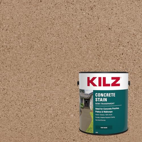 KILZ Interior/Exterior Semi Transparent Decorative Concrete Stain, Adobe Dune, 1 Gallon Unique Water-Based Concrete Stain for Patios, Porches & Walkways