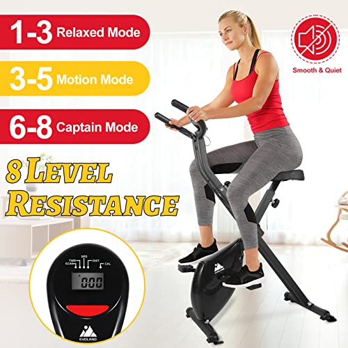 EVOLAND 265LBS Exercise Bike, Foldable Exercise Bike with LCD Display and 8-Level Adjustable Resistance, Max Load for Home Trainer Use, Maximum Weight Recommendation 120 Kilograms, Black - Image 4