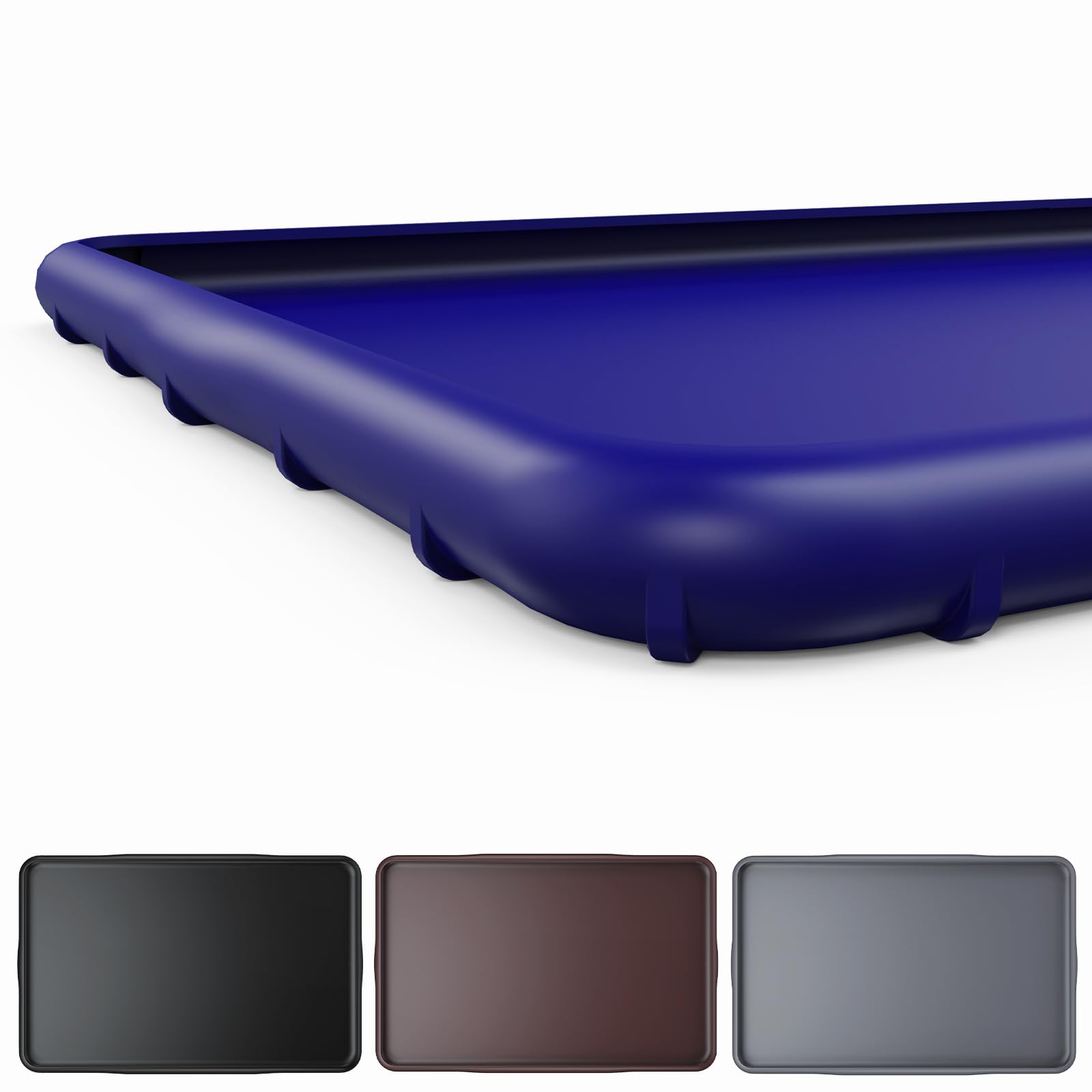 SMILOOLSilicone Pet Feeding Mat with Raised Edge, 19"x12"x0.8", Dog Cat Bowl Mats for Food and Water, Pet Placemat for Floors Waterproof, Navy Blue