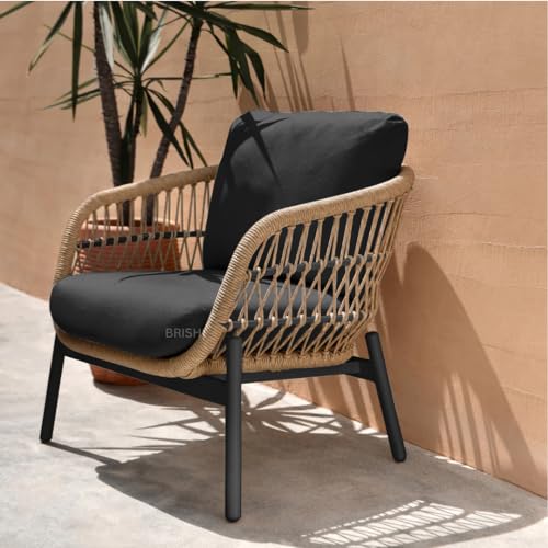 Image of BRISHI Outdoor 4 Seater Sofa Set | Balcony Sofa | Patio Furniture Sets | Conversation Sets | Braid & Rope Garden 4 Seater Sofa Set with Center Table (Tan & Black)