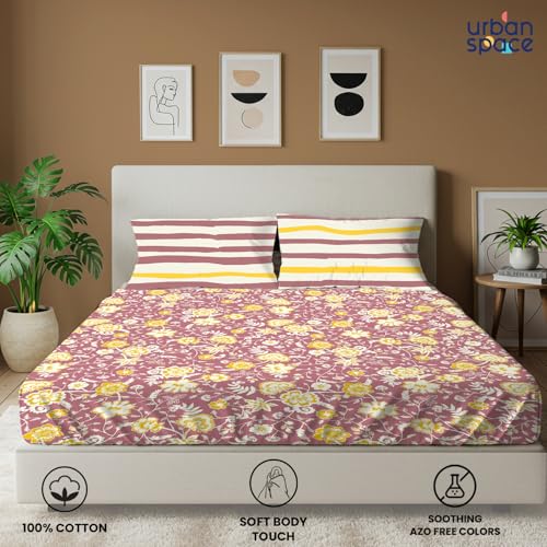 Image of Urban Space 144 TC Divine 100% Cotton Bedsheet for King Bed, Cotton Bedsheet with 2 Pillow Covers (Size 108 x 108 inches, Viola Muddy Pink, King Size)