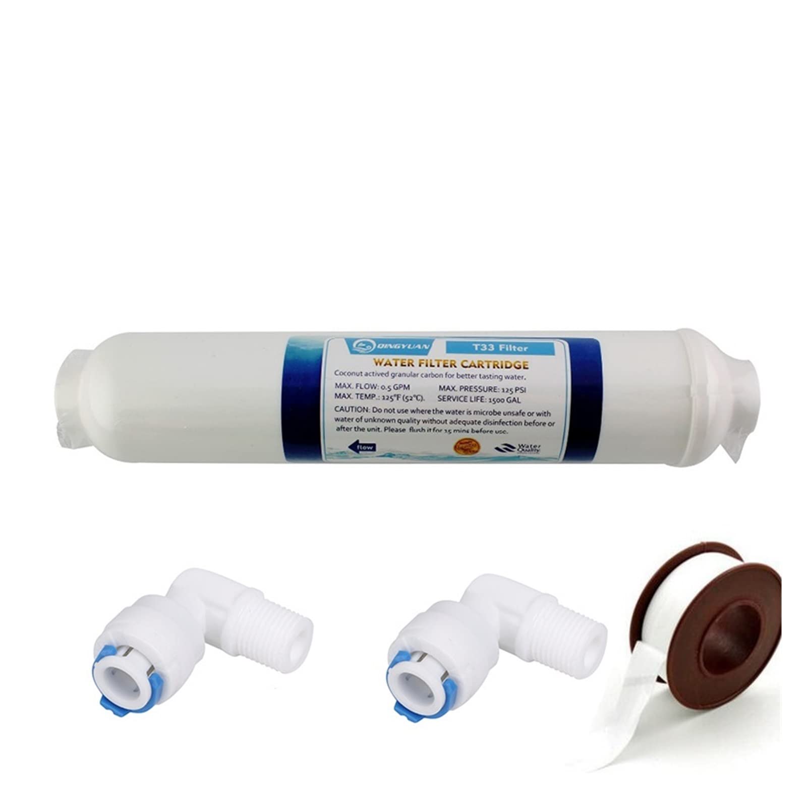 10 Cal T33 z 2 szt. Montażu oczyszczacz wody INLINE COCONUT Carbon Post FILTR WODY 5 mikronów filtr węglowy Bezpieczne materiały(2PCS)