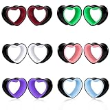 Maxbott 12 PCS Heart Shape Ear Tunnels Plugs 316 Stainless Steel Heart Hollow Double Flared Ear Gauges Tunnels Stretcher Body Piercing Earring Jewelry for Women Men 0G(8mm)-1'(25mm) (Black Heart, 10mm(00G))