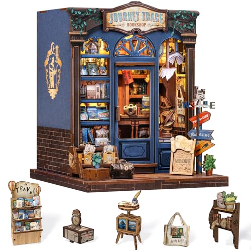 Cutefun Book Nook Kit - Kit fai da te in miniatura per adulti - Puzzle 3D in legno con LED, Regalo Creativo per Adulti e Adolescenti (Journey Trace Bookshop)