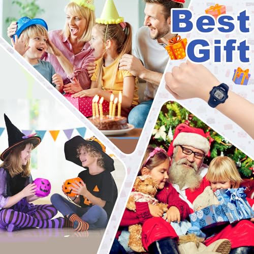 Image of Kids Digital Watch for Boys Girls,2 Interchangeable Silicone Straps, 50M Waterproof & Shockproof Sports Watch with 7-Color LED Backlight, Alarm, Stopwatch, Calendar (Ages 5-18) (Pink & Blue)