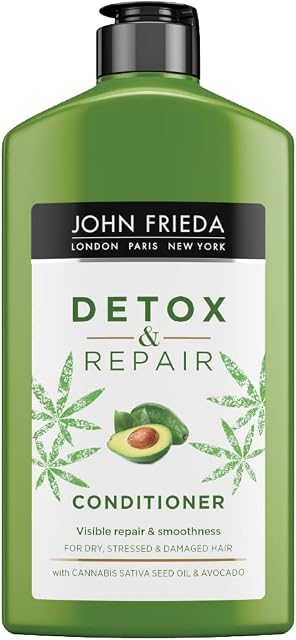 John Frieda Detox & Repair Conditioner for Dry, STRESSED & Damaged Hair with Avocado Oil and Green Tea, 250 ml