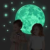 40cm Full Night Moon with Stars Glow in the Dark Luminous Light Stickers - Removable adhesive Wall Decals.